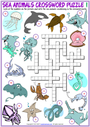 Sea Animals ESL Printable Crossword Puzzle Worksheets