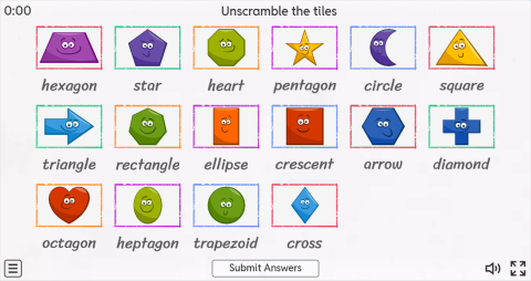 Shapes ESL Interactive Vocabulary Match Up Worksheet