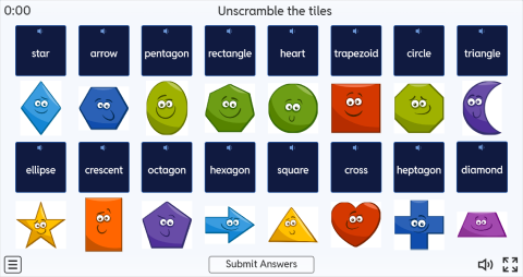 Shapes ESL Interactive Unscramble Worksheet