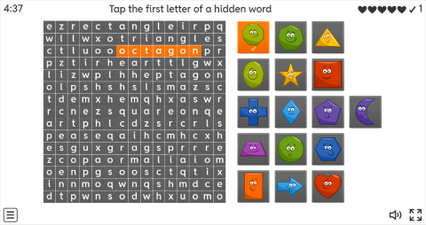 Shapes ESL Interactive Wordsearch Puzzle