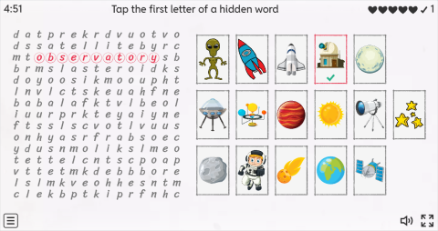 Space ESL Interactive Wordsearch Puzzle