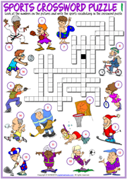 Sports ESL Printable Crossword Puzzle Worksheets For Kids