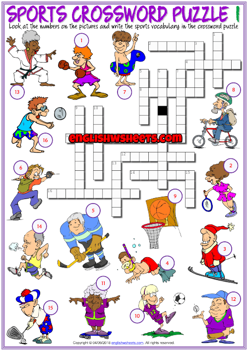 Sports Esl Printable Crossword Puzzle Worksheets For Kids
