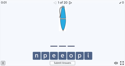 Stationery Objects Interactive Spell The Word Worksheet