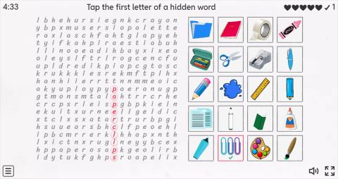 Stationery Objects ESL Interactive Wordsearch Puzzle