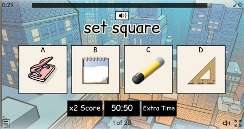 Stationery Objects ESL Interactive Vocabulary Quiz Show