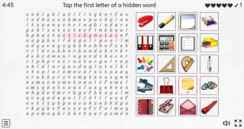 Stationery Objects ESL Interactive Wordsearch Puzzle