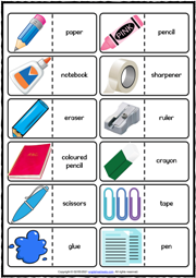 Stationery Objects ESL Printable Dominoes Games