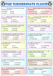 Subordinate Conjunctions Multiple Choice Test Worksheet