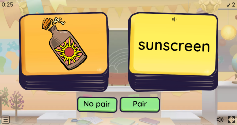 Summer ESL Vocabulary Pair or No Pair Worksheet