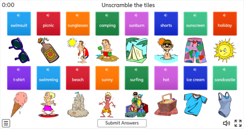 Summer ESL Interactive Unscramble Worksheet