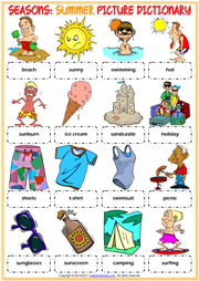 Summer ESL Printable Picture Dictionary Worksheet For Kids