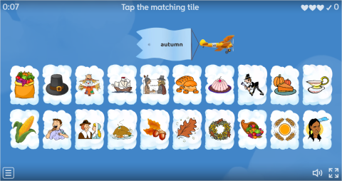 Thanksgiving ESL Interactive Find The Match Worksheet