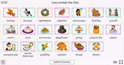 Thanksgiving ESL Interactive Match Up Worksheet