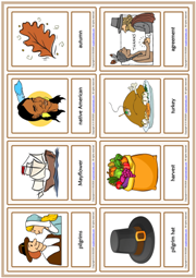 Thanksgiving ESL Printable Vocabulary Learning Cards For Kids
