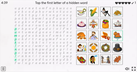 Thanksgiving ESL Interactive Wordsearch Puzzle
