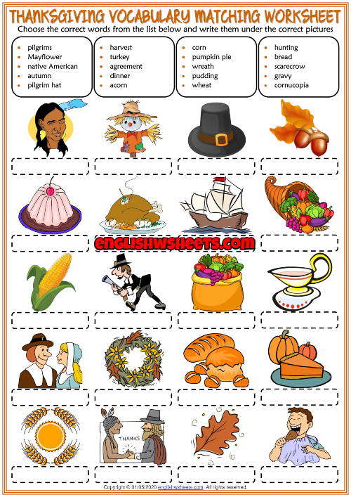 thanksgiving-esl-vocabulary-matching-exercise-worksheet-for-kids