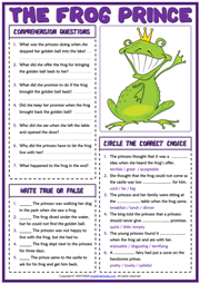The Frog Prince ESL Reading Comprehension Questions Worksheet