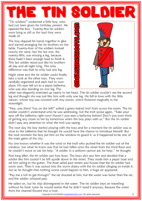 The Tin Soldier ESL Reading Text Worksheet For Kids