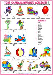 Toys ESL Printable Matching Exercise Worksheets For Kids