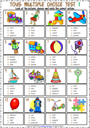 Toys ESL Printable Multiple Choice Tests for Kids