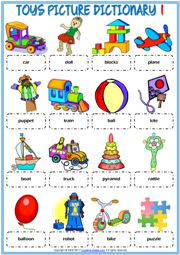 Toys ESL Printable Picture Dictionary Worksheets For Kids