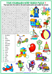 Toys ESL Printable Word Search Puzzle Worksheets For Kids