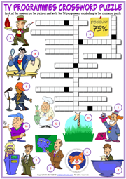TV Programmes ESL Printable Crossword Puzzle Worksheet