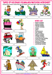 Holiday Types ESL Matching Exercise Worksheet For Kids
