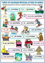 Holiday Types Missing Letters In Words Exercise Worksheet