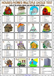 Types of Houses ESL Printable Multiple Choice Test For Kids