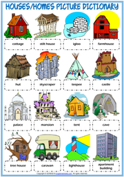 Types of Houses ESL Picture Dictionary Worksheet For Kids