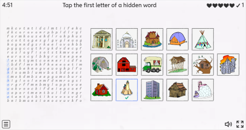 Types of Houses ESL Interactive Wordsearch Puzzle
