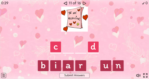 Valentine's Day ESL Interactive Spell The Word Worksheet