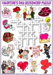 Valentine's Day ESL Crossword Puzzle Worksheet for Kids