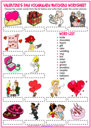 Valentine's Day ESL Matching Exercise Worksheet For Kids