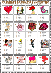 Valentine's Day ESL Printable Multiple Choice Test For Kids