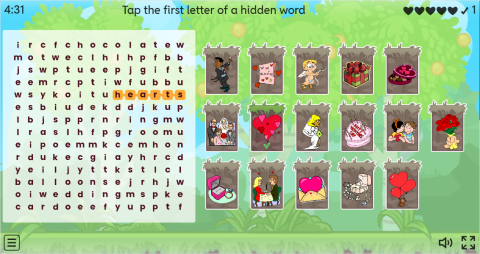 Valentine's Day ESL Interactive Wordsearch Puzzle