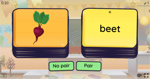 Vegetables ESL Vocabulary Pair or No Pair Worksheet