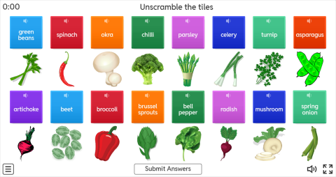 Vegetables ESL Interactive Unscramble Worksheet