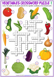 Vegetables ESL Crossword Puzzle Worksheets For Kids