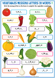 Vegetables ESL Missing Letters In Words Worksheets