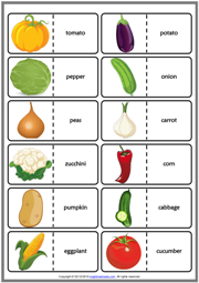 Vegetables ESL Printable Dominoes Game For Kids