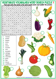 Vegetables ESL Word Search Puzzle Worksheets For Kids