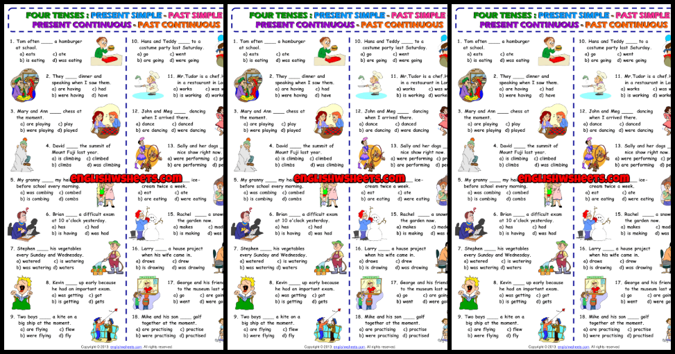 3 worksheets to work verbs and tenses english esl worksheets for
