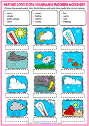 Weather Conditions ESL Matching Exercise Worksheet For Kids