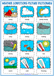 Weather Conditions ESL Picture Dictionary Worksheet For Kids