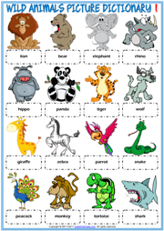 Wild Animals ESL Printable Picture Dictionary For Kids