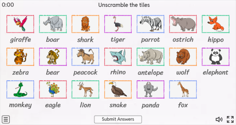 Wild Animals ESL Interactive Match Up Worksheet