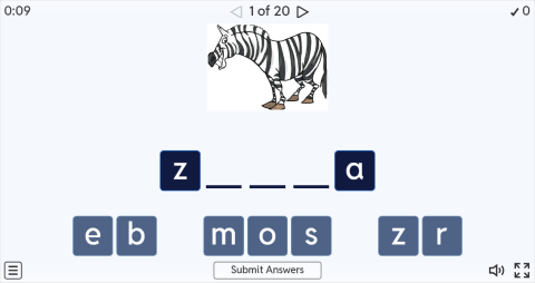 Wild Animals ESL Interactive Spell The Word Worksheet